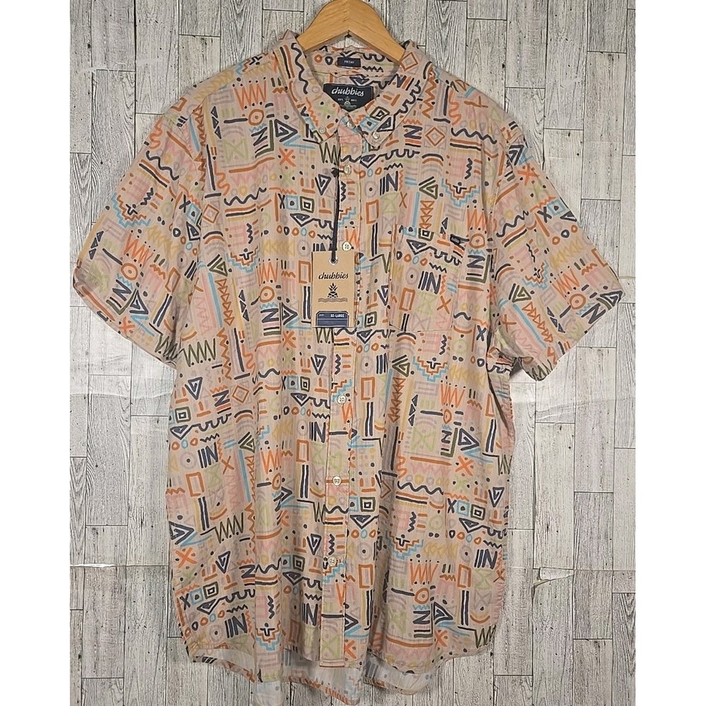 Chubbies Shirt XXL Mens Beige Button Down Disco Deserts Poplin Friday Shirt NEW